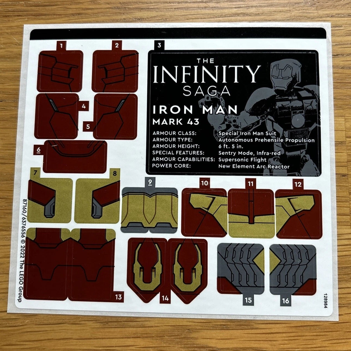 Lego® Sticker Sheet for set 76206 Iron Man Figure