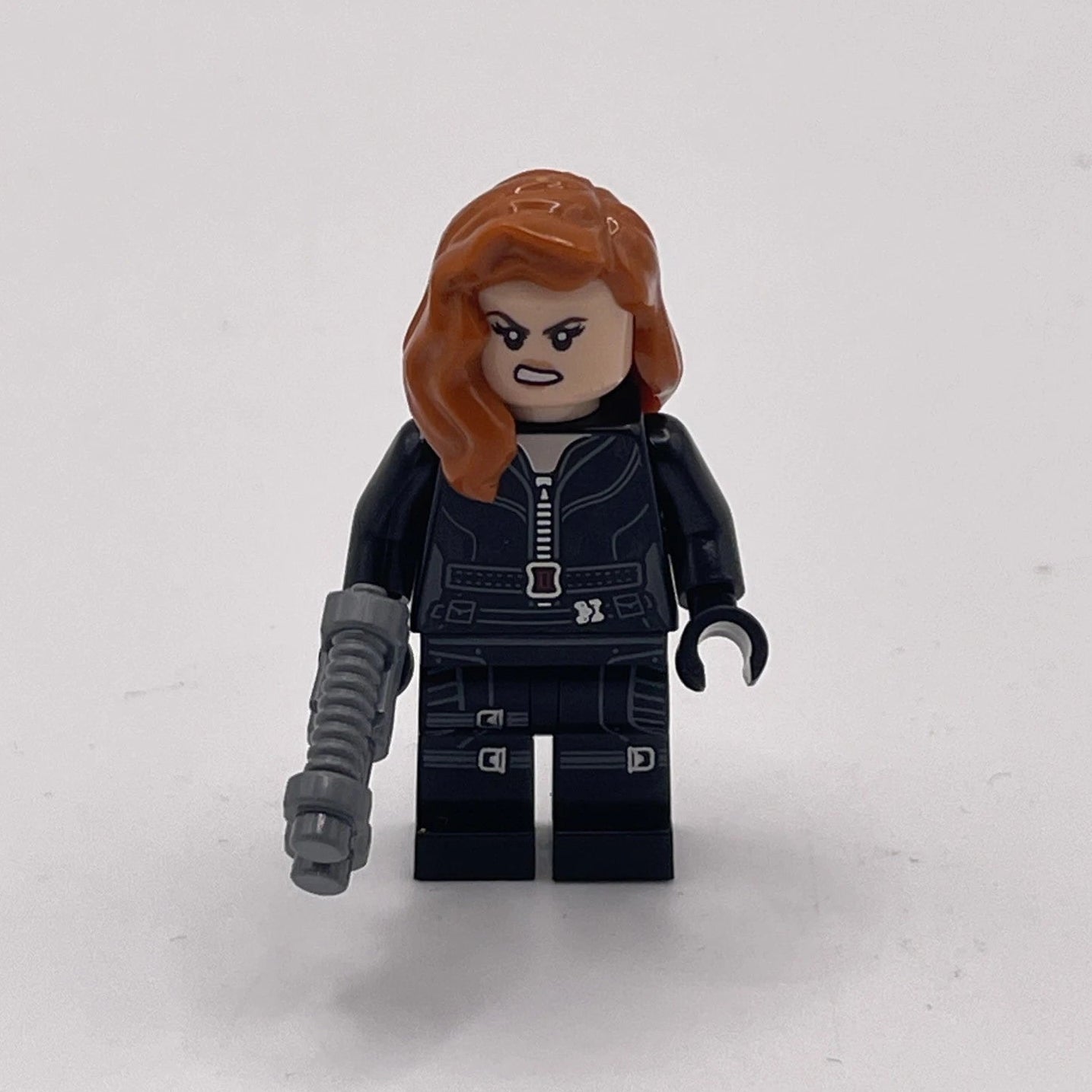 Black Widow - Black Jumpsuit, Dark Orange Mid-Length Hair, Printed Legs, Black Hands, Dark Brown Eyebrows, sh1012 - LEGO® Marvel Minifigure