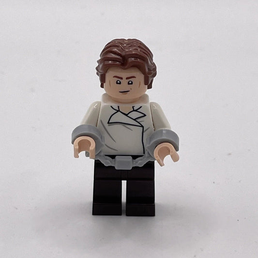 Han Solo - White Shirt with Wrinkles on Front and Back, Dark Brown Legs, Wavy Hair, sw1371, LEGO® Star Wars Minifigure