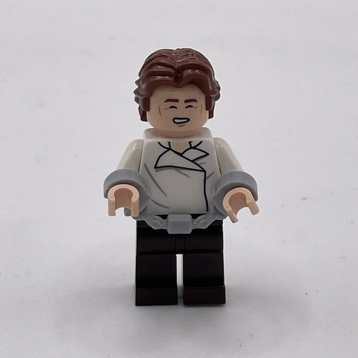 Han Solo - White Shirt with Wrinkles on Front and Back, Dark Brown Legs, Wavy Hair, sw1371, LEGO® Star Wars Minifigure